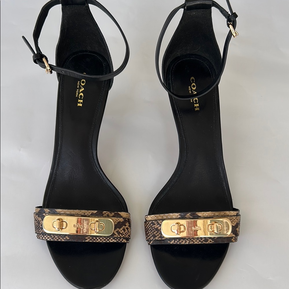 Coach Black and Brown Heels with Ankle Strap